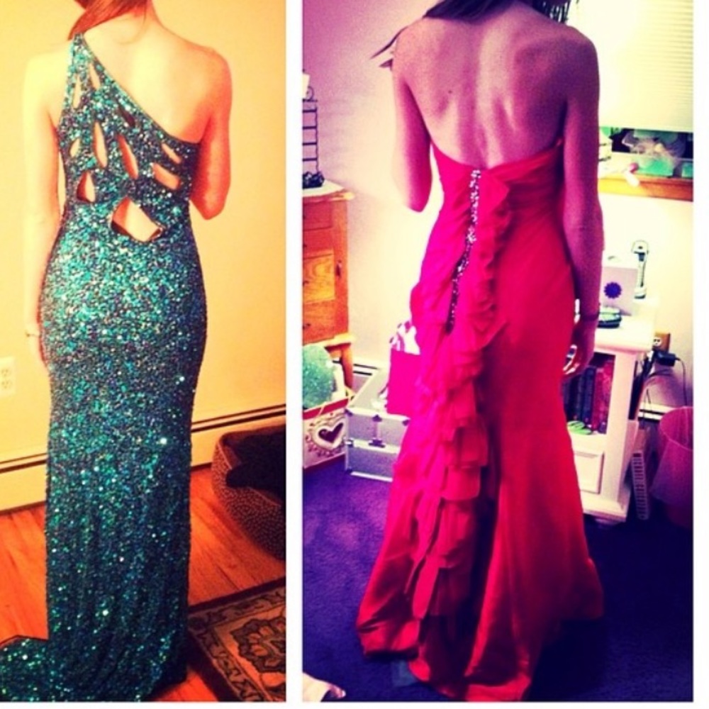 Red Mermaid Designer Rhinestone Pageant Prom Gown - Picture 4 of 13